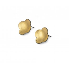 Gold Leaf Quatrefoil Domed Cushion Stud Earrings